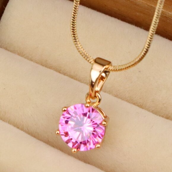 "Sparkling Pink Round Pendant in Gold Finish for Everyday Elegance, XPPT1673 - Picture 1 of 13